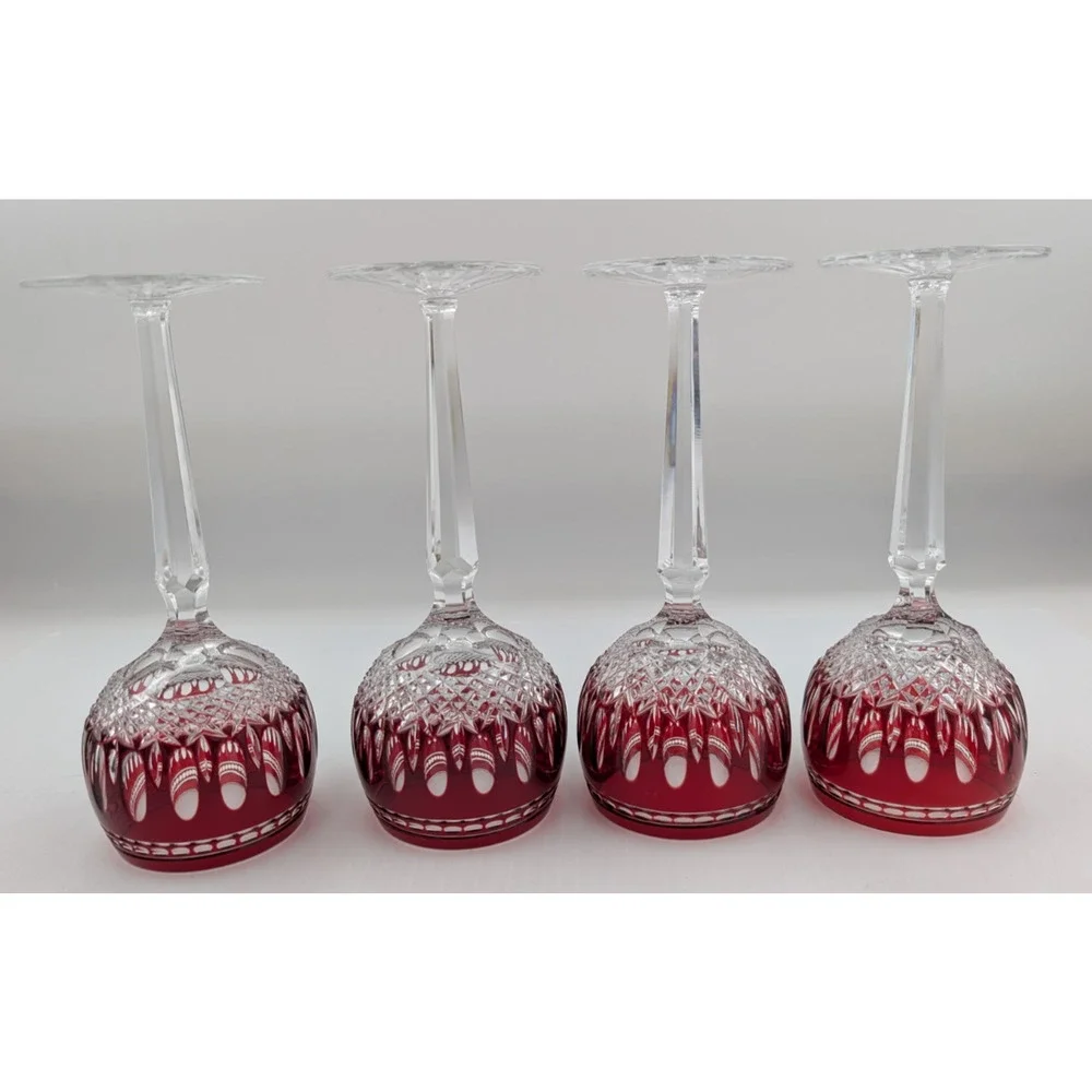 Waterford Crystal Clarendon Ruby Red Wine Hock Glass Set of 4 Glasses 8